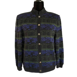 RARE St. John Collection Tank and Jacket Set Navy Green Purple Shimmer Abstract